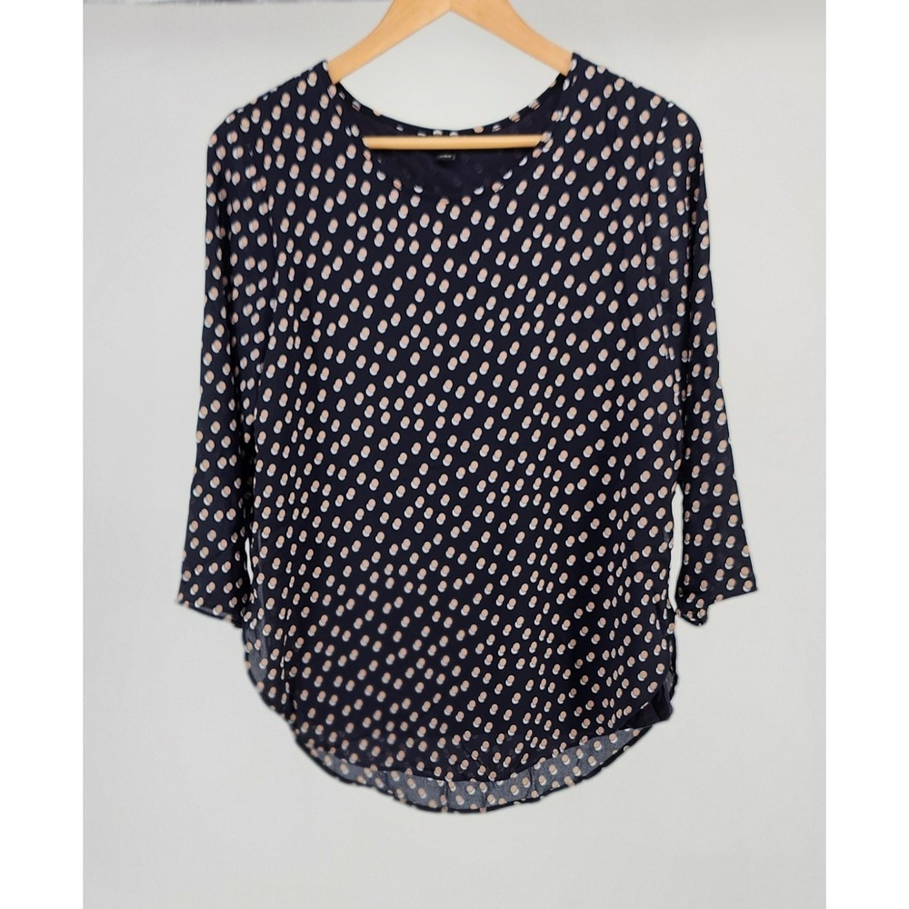 Ann Taylor Navy Pink White Polka Dot Layered Blouse 3/4 Sleeve Small